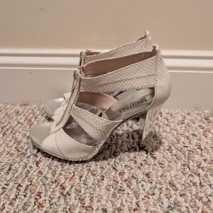 MICHAEL Michael Kors Snake Print Heels in Cream and Silver